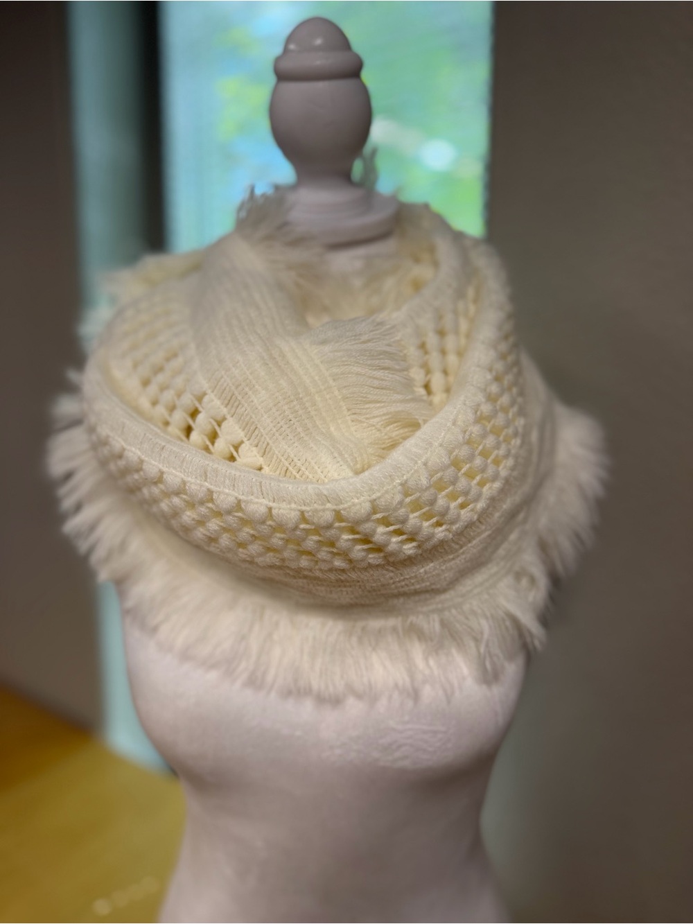 Madison 88 Cream Knit Fringe Infinity Scarf Wrap